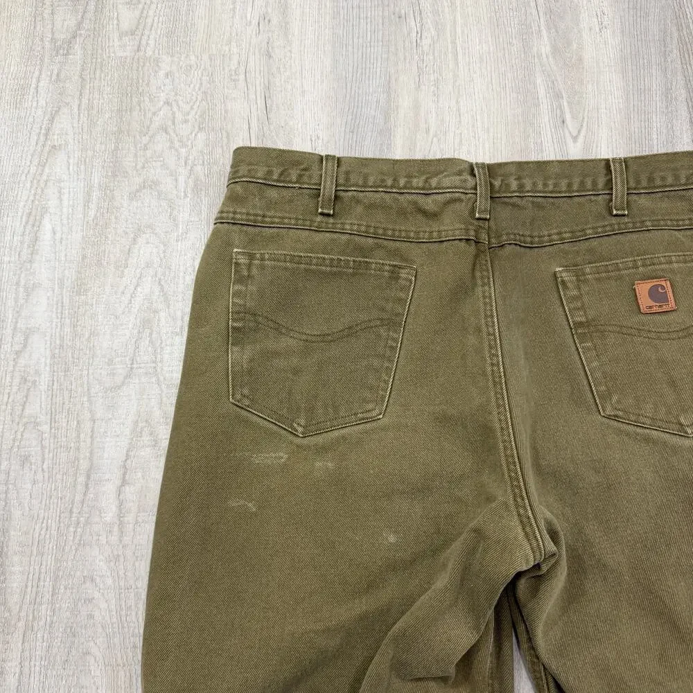 Vintage Carhartt Flannel Lined Pants Men's 42x30 Olive Denim Workwear B162-BRK